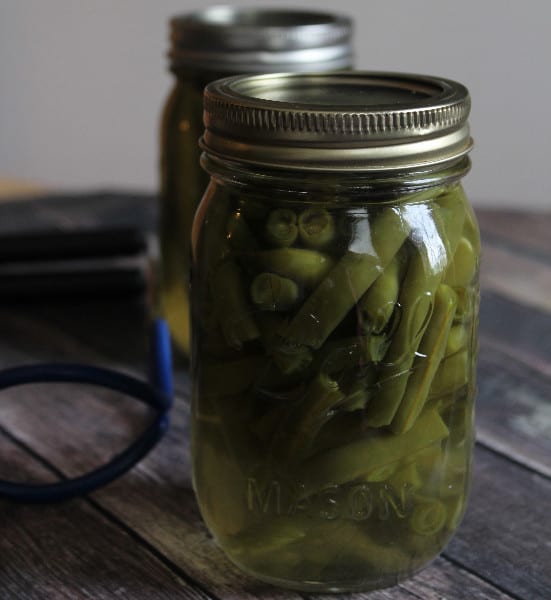 green beans in a mason jar that have been pressure canned